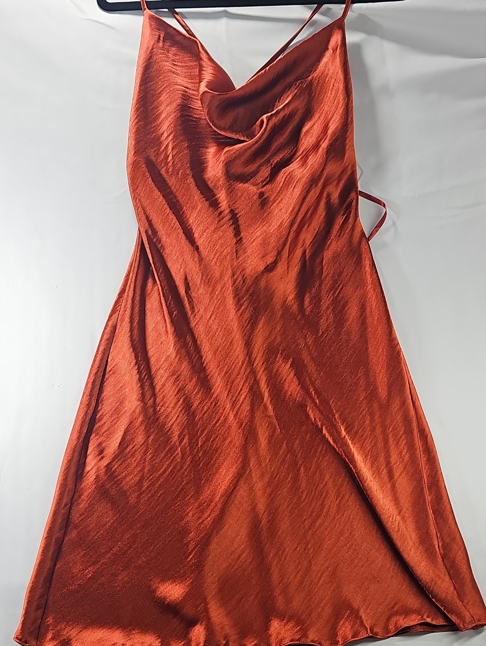 ASOS Satin Cowl Neck Mini Dress in Rust Orange